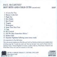 Альбом "Hot Hits and Cold Cuts" - оборотная обложка диска 1990 года издания